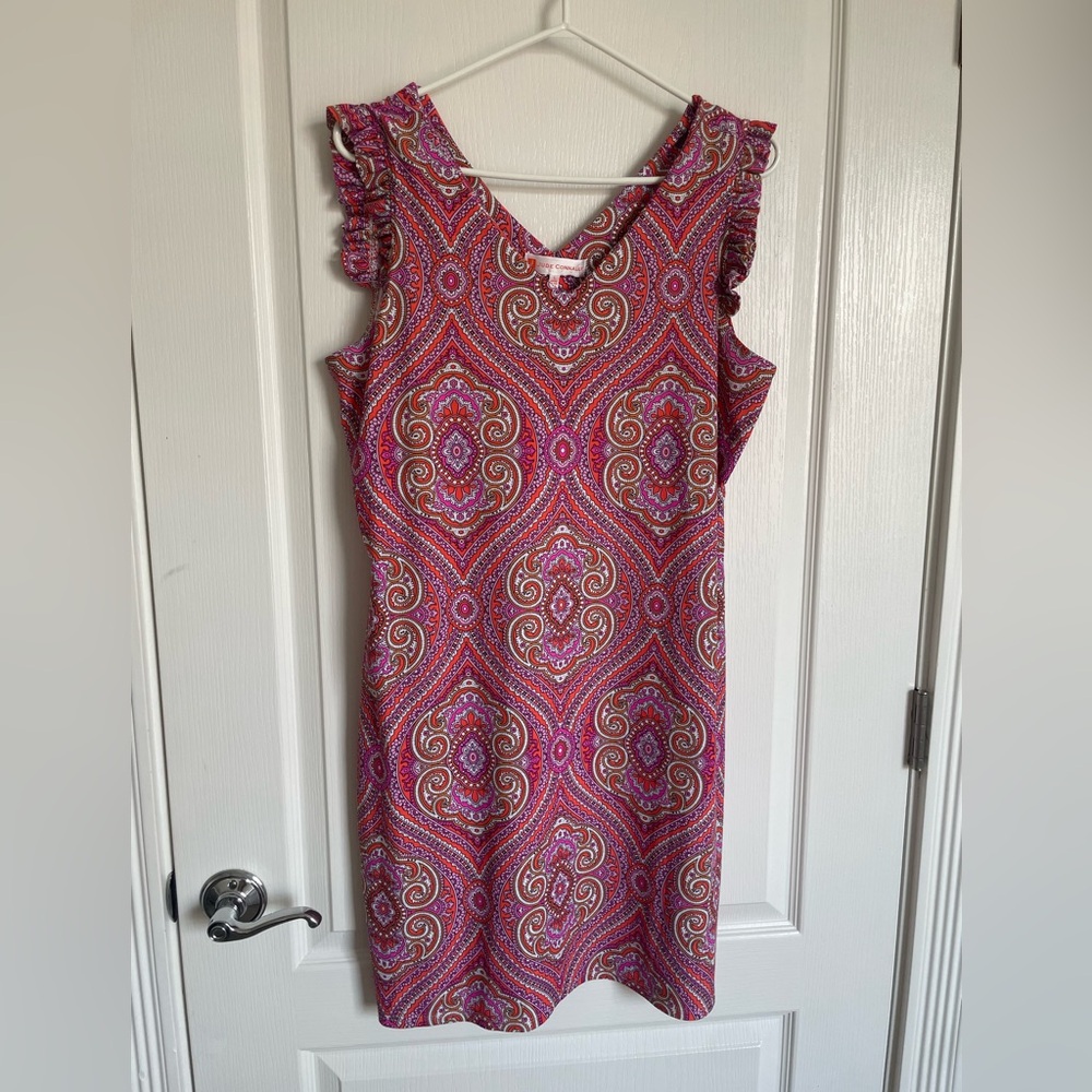 Jude Connally Paisley Ruffle Cap Sleeve Dress Size L Made in USA
